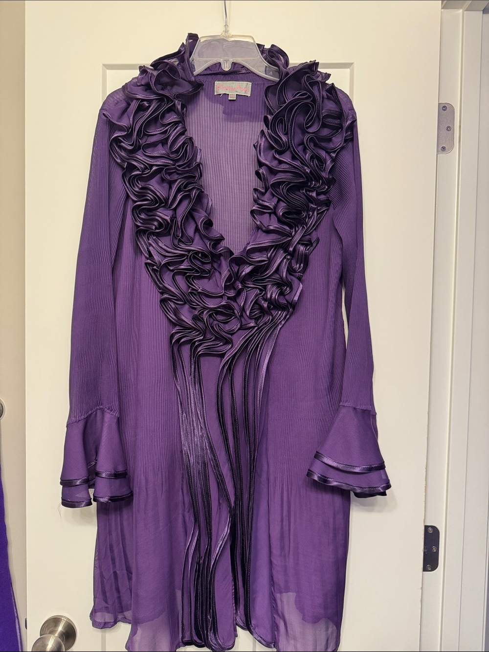 Pretty Angel Silk blend Deep Purple Ruffle-Trim Blouse.
